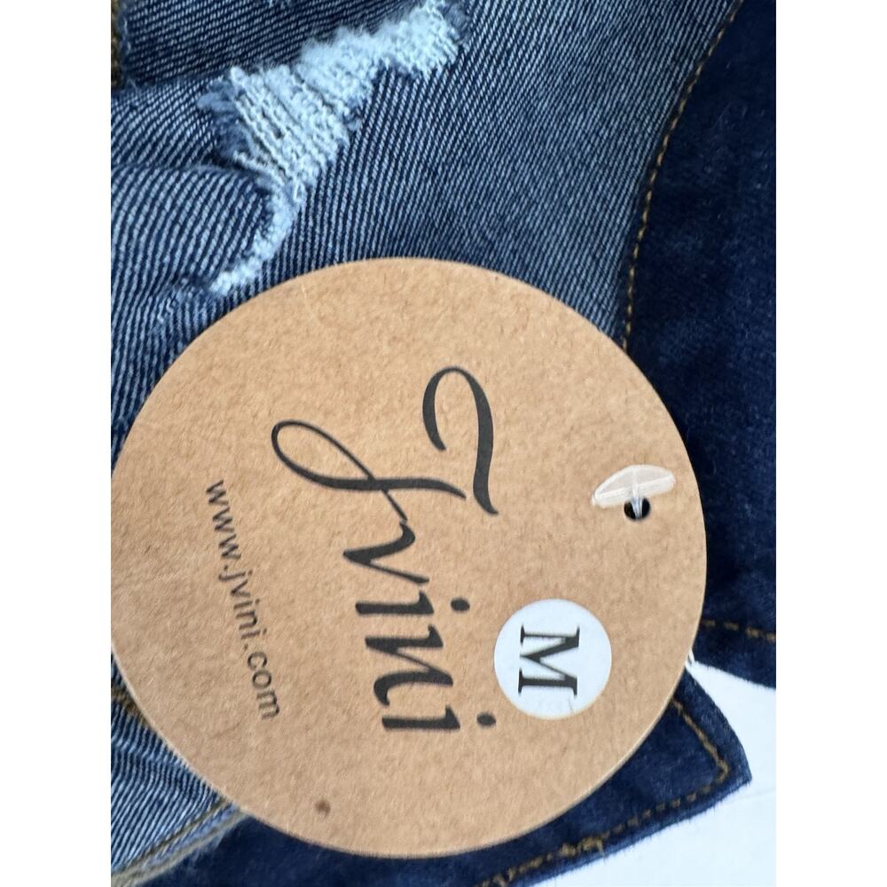 Jvini Denim Jacket Women’s Sz M Dark Wash Distressed Button Pockets Casual - Picture 3 of 14